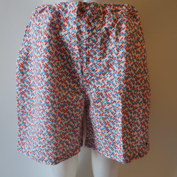 NWT Mens Solid & Striped "The Boardshort Red, Blue Geo" Swim Shorts Sz L* - Picture 3 of 9